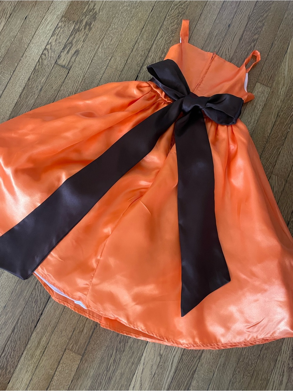 Anna Orange Satin Dress Long sash size 4 dressy formal